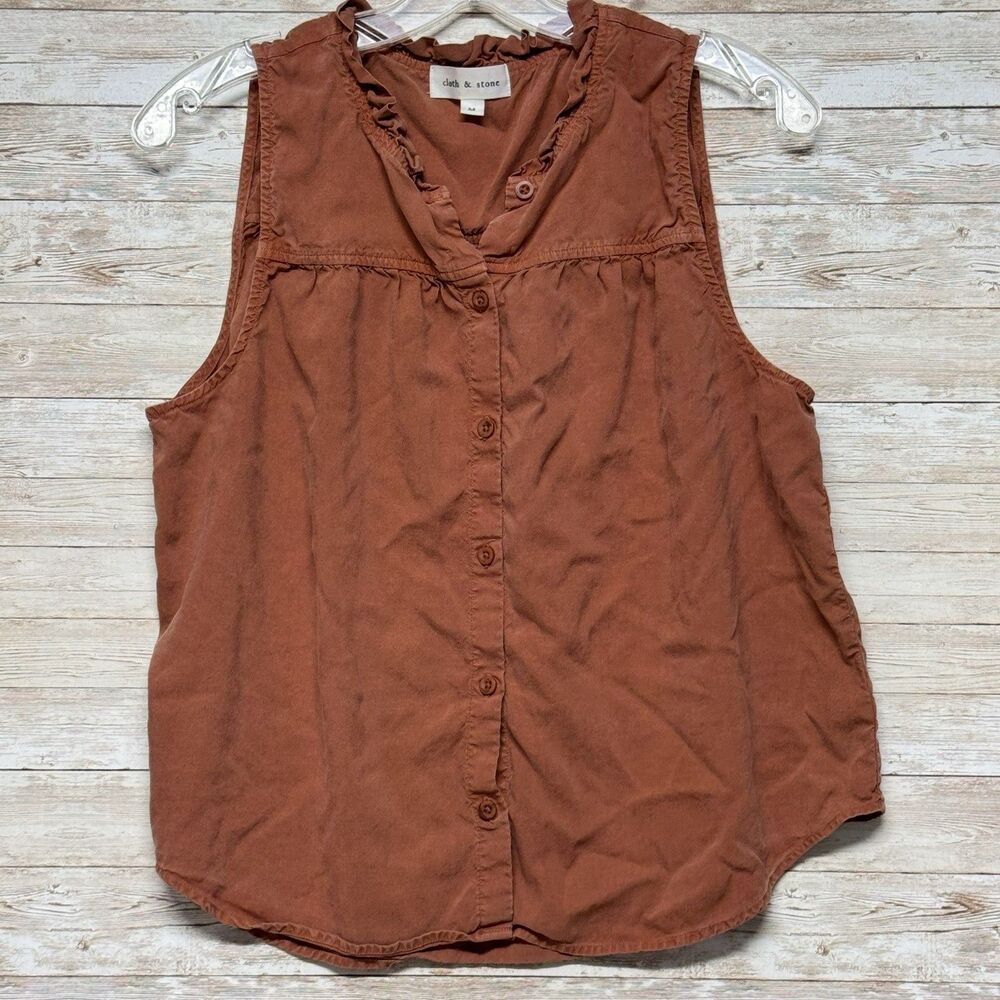 Cloth and Stone Top Womens M Burnt Orange Sleeveless Blouse Ruffle Anthropologie